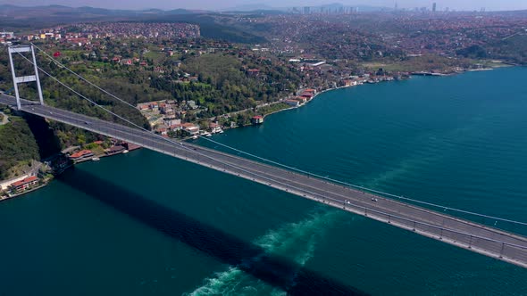 Aerial View of FSM ( Fatih Sultan Mehmet ) Bridge, Bosphorus and buildings 