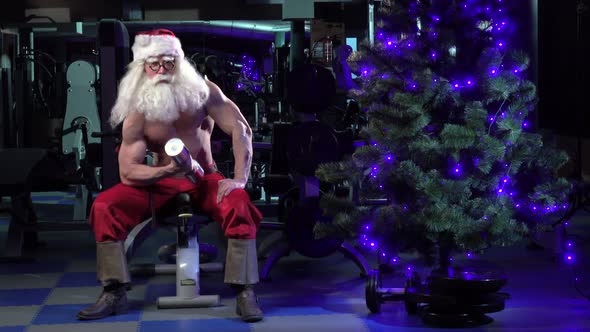 Santa in a Gym Training Biceps 001