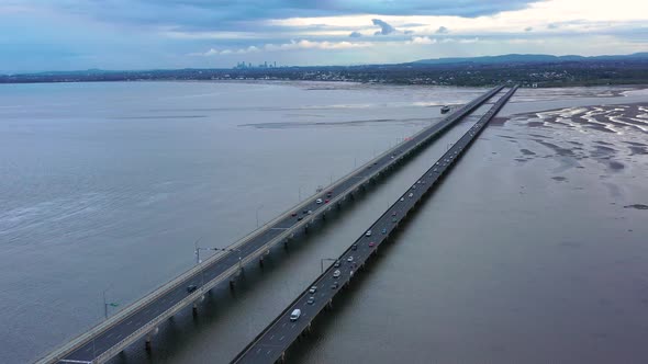 Aerial view of the Houghton Highway Bridge, Queensland, Australia.
