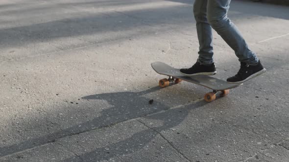 Skateboard Pro Flip Trick in Park Kickflip in Hand Drop Out to Nosemanual Hardflip Out