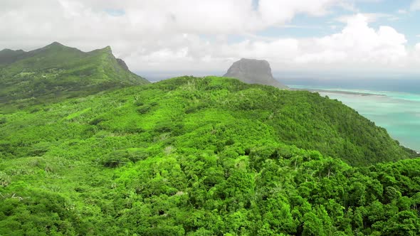 Amazing Panoramic Aerial View of Mauritius Coastline on a Beautiful Day