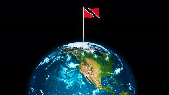 3d Rotated Planet Earth On Flying Trinidad And Tobago Flag Animation