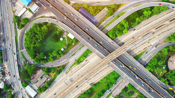 4K : Aerial view shot of fast moving Highway road