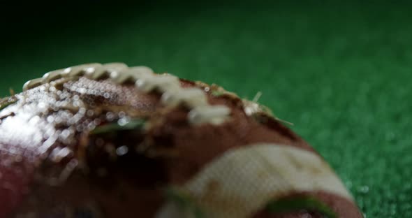 Close-up of dirty rugby ball