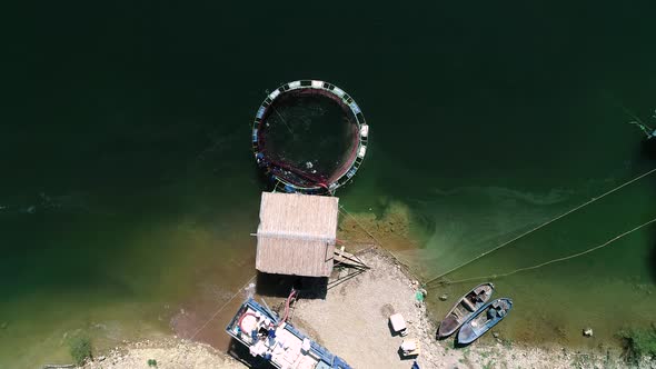 Aerial View Fish Farm in Lake