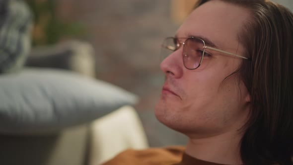 Man Amazed of Team Goal Smiles Watching Basketball