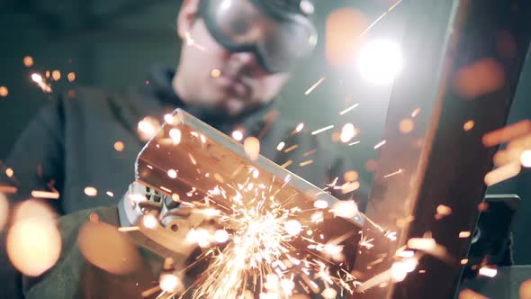 Sparks From Cutting Metal Are Hitting the Camera