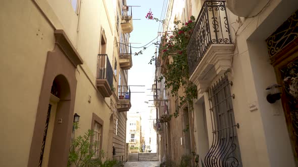 Narrow Charming Street in Senglea,Three Cities on a Sunny Day