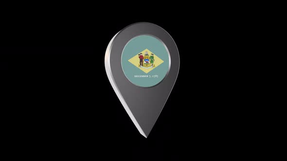 3d Animation Map Navigation Pointer With Delaware Flag With Alpha Channel - 2K