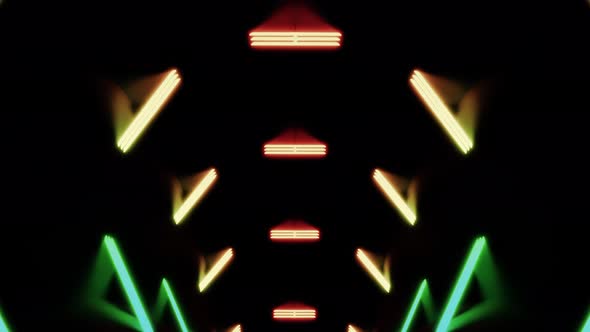 Outer Space Background with Flying Neon Triangles Creating a Tunnel