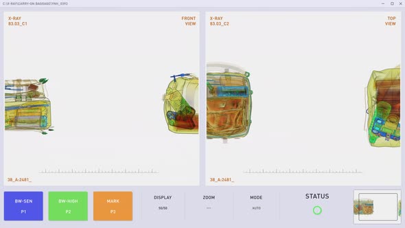 Airport Scanner Inspection Security Station Checks X-Ray Projection Of Luggage alt