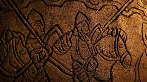 Medieval Knights On Horseback Stone Carving