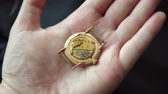 Watch Mechanism Clockwork with Jewels Closeup