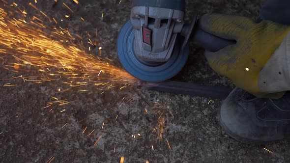 Angle Grinder And Sparks Slow Motion