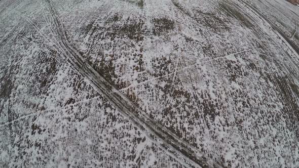 Flying over vast snowy field, Russia