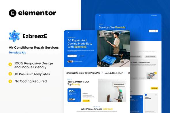EzbreezE - Air Conditioner Repair Services Elementor Template Kit