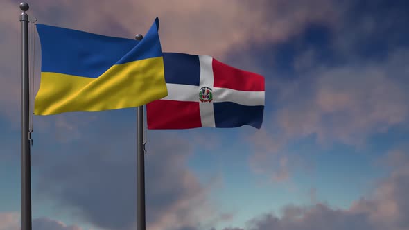 Dominican Republic Flag Waving Along With The National Flag Of The Ukraine - 4K