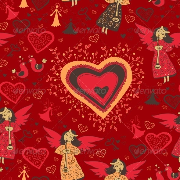 Romantic Valentine Pattern with Angel