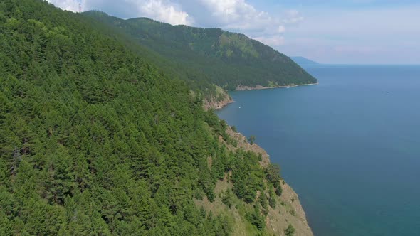 Flight Over the Rocky Shore of Lake