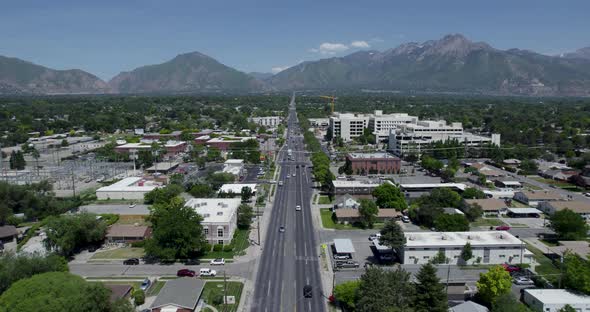 Busy Two-Lane Road for Cars and Traffic in Millcreek, Utah - Aerial