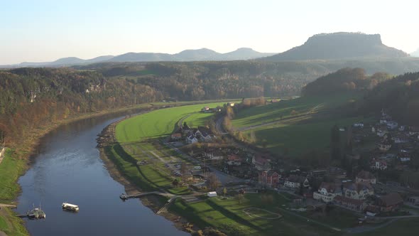 Magnificent panoramic view of Bastei with Elbe river in Saxony, Germany