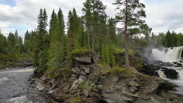 Ristafallet Waterfall in the Western Part of Jamtland