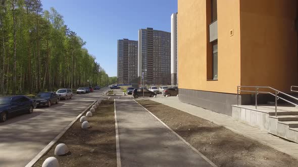 Drone view of a new modern apartment complex