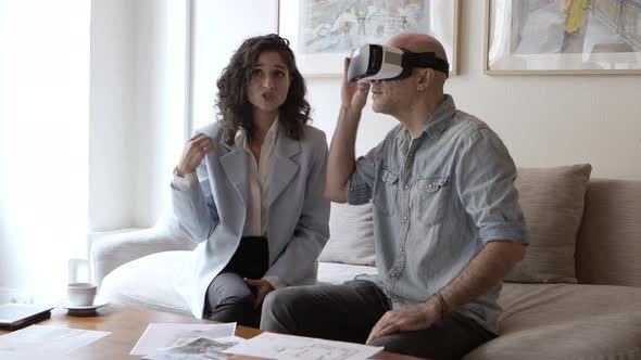 Excited Man Looking at Interior Design Via VR Technology 