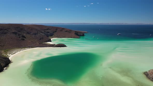 Scenery Aerial View of Balandra Beach with Turquoise Lagoon in Sunny Day