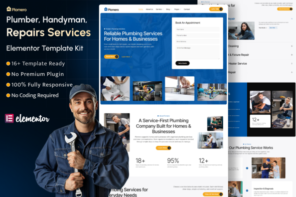Plomero – Plumbing & Handyman Services Elementor Template Kit