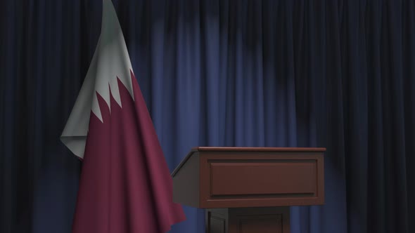 Flag of Qatar and Speaker Podium Tribune