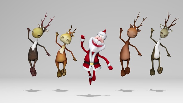 Funny Crazy Santa Claus and Deers Dance