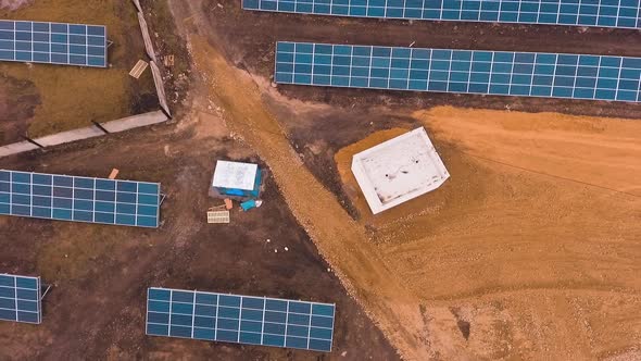 Photovoltaic plant field. Solar panels field from above