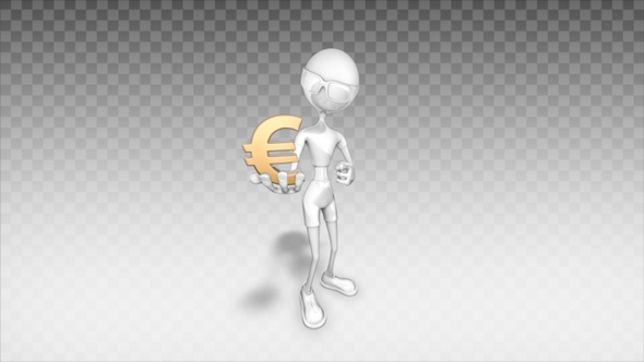 Cartoon 3D Man - Show Euro Symbol alt