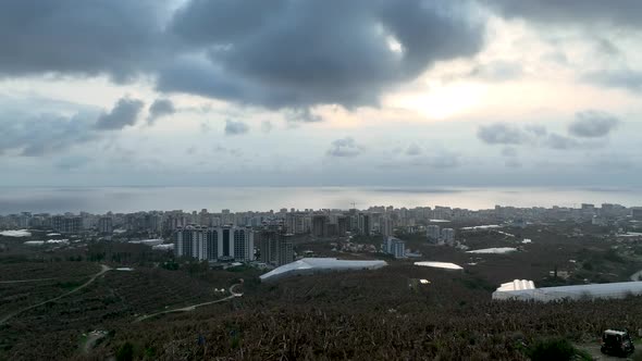 Clouds Over the city aerial view 4 K