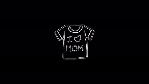 T-shirt icon I love mom moving lines on a black background. 4K video neon linear animation