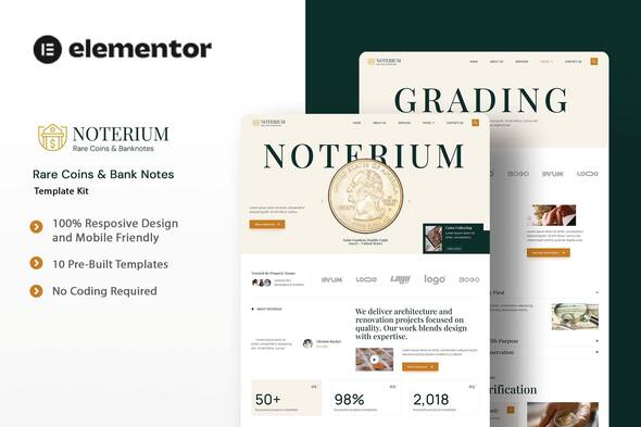 Noterium - Rare Coins & Bank Notes Elementor Template Kit