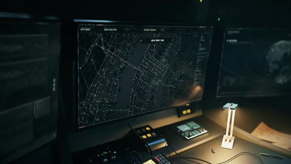 High tech police system searches for the position of the criminals on map alt