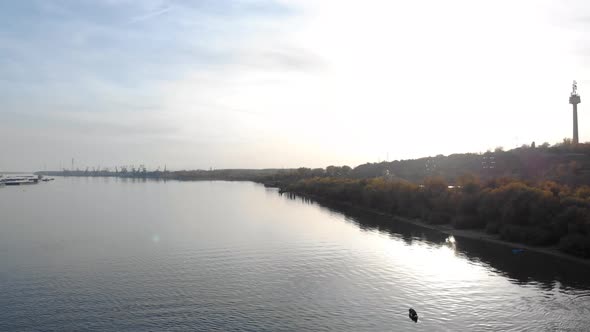 Aerial View Of Danube River Near Galati City In Romania - drone shot