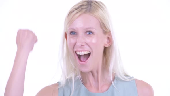 Face of Happy Young Blonde Woman Getting Good News
