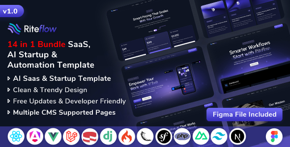 RiteFlow - Multipurpose AI Startup, SaaS & Automation Tech Business Template