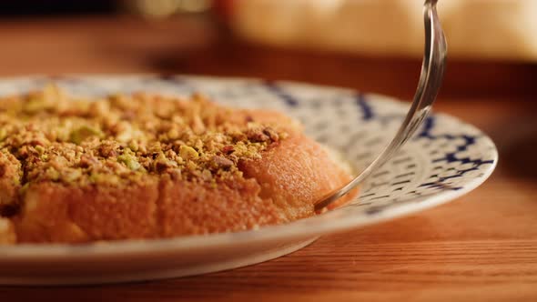Arabic Traditional Sweets Kunafa Dish Closeup