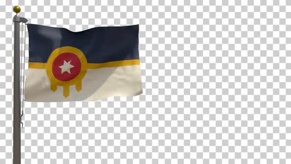 Tulsa City Flag (Oklahoma, USA) on Flagpole with Alpha Channel - 4K