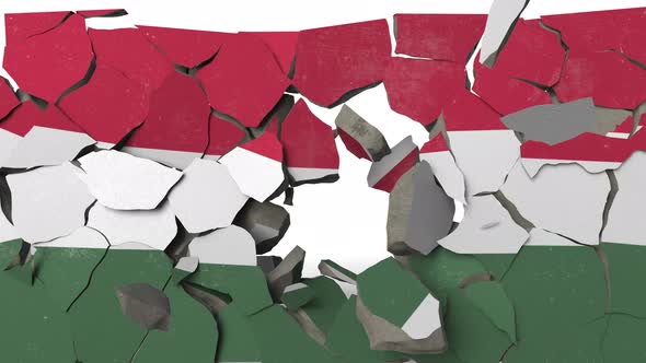 Breaking Wall with Painted Flag of Hungary