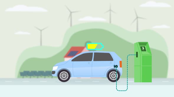 Charging Electric Car At The Charger Station 4k Looped alt