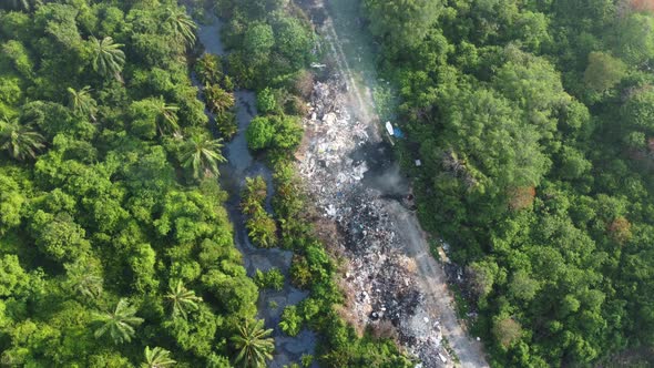 Aerial view plastic and waste from household