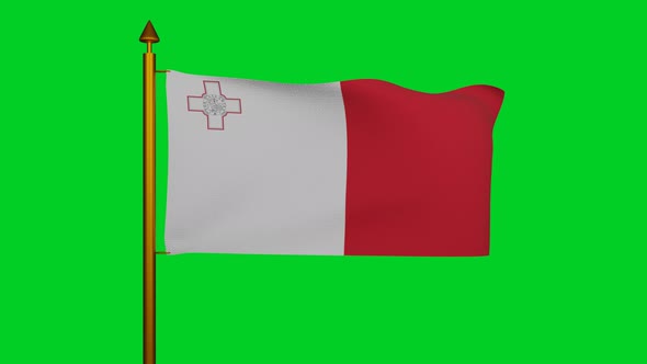 National flag of Malta waving with flagpole on chroma key, Republic of Malta flag textile