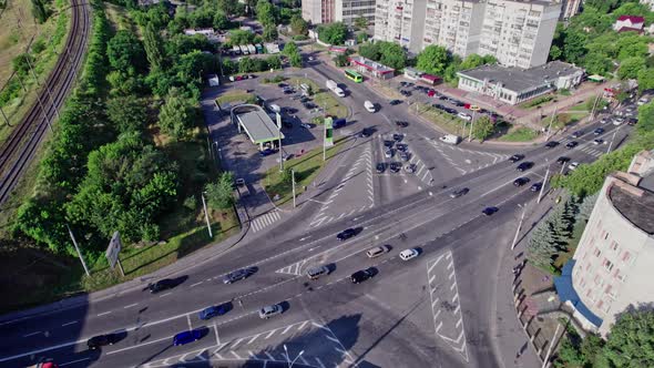 Crossroads and Many Vehicles Driving the Road