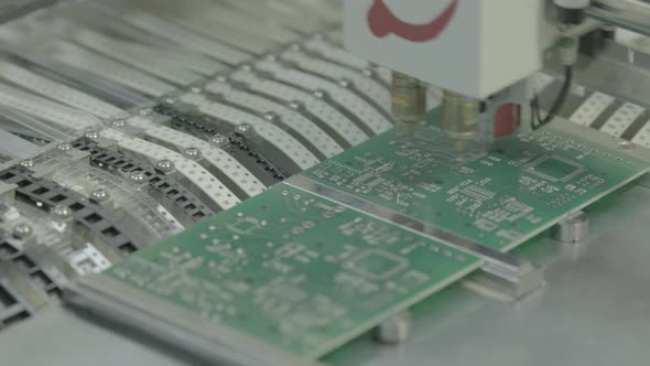 Production of Electronic Board. Close-up.