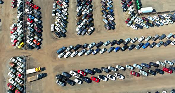 Aerial View Large Parking Many Cars Distribution Auction Center of Modern Logistics Supplies